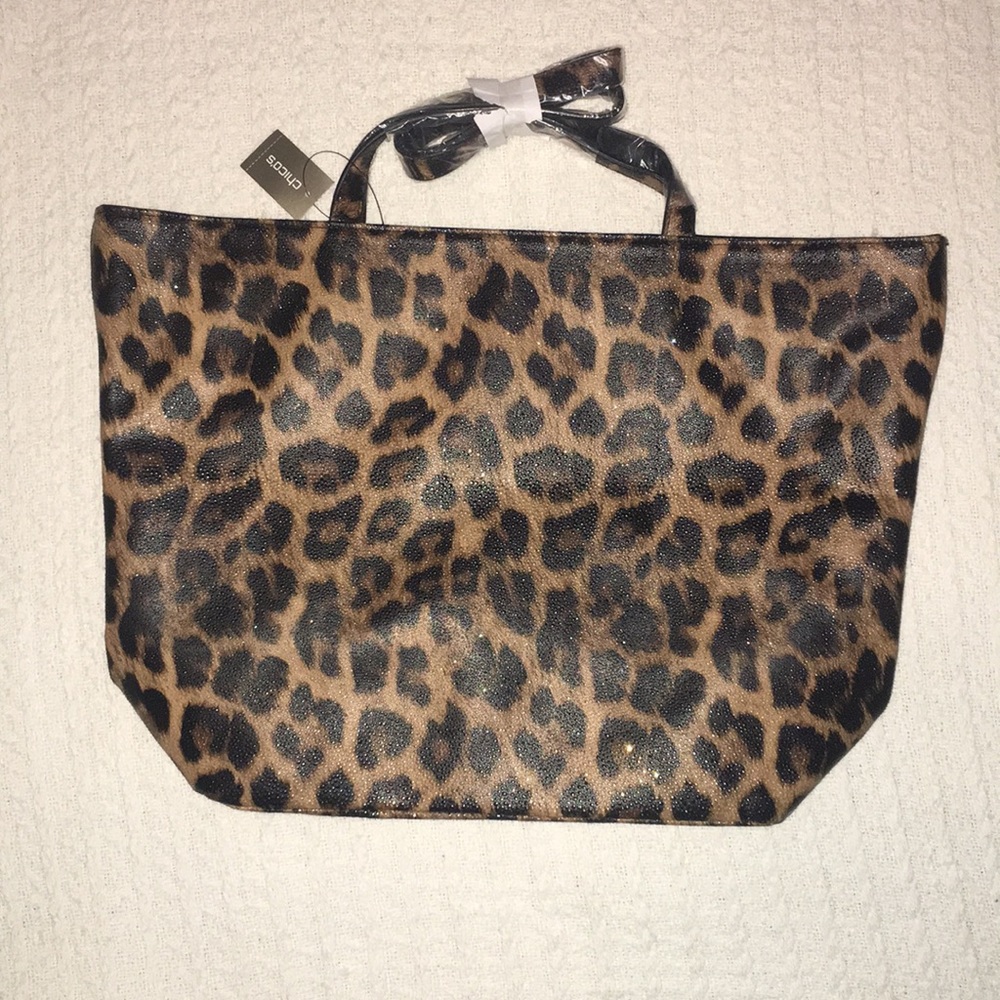 Chico’s sparkly cheetah print tote
